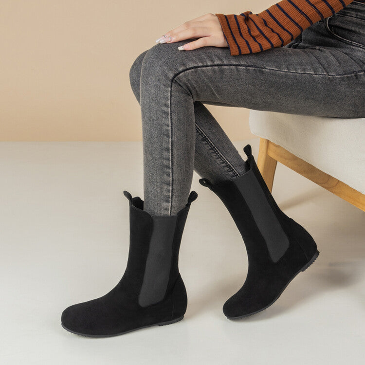 Women's Patchwork Round Toe Increased Internal Stretch Mid-Calf Boots