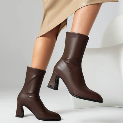 Women's Pointed Toe Block Heel Short Boots