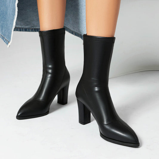 Women's Pointed Toe Square Heel Short Boots