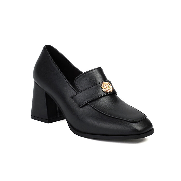 Women's Square Toe High Heel Loafers Shoes