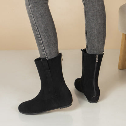 Women's Round Toe Increased Internal Mid Calf Boots