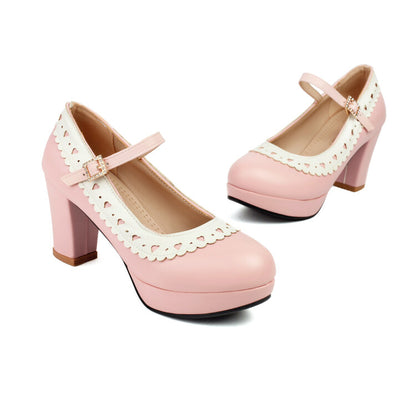 Women's Round Toe Mary Jane High Heel Platform Pumps