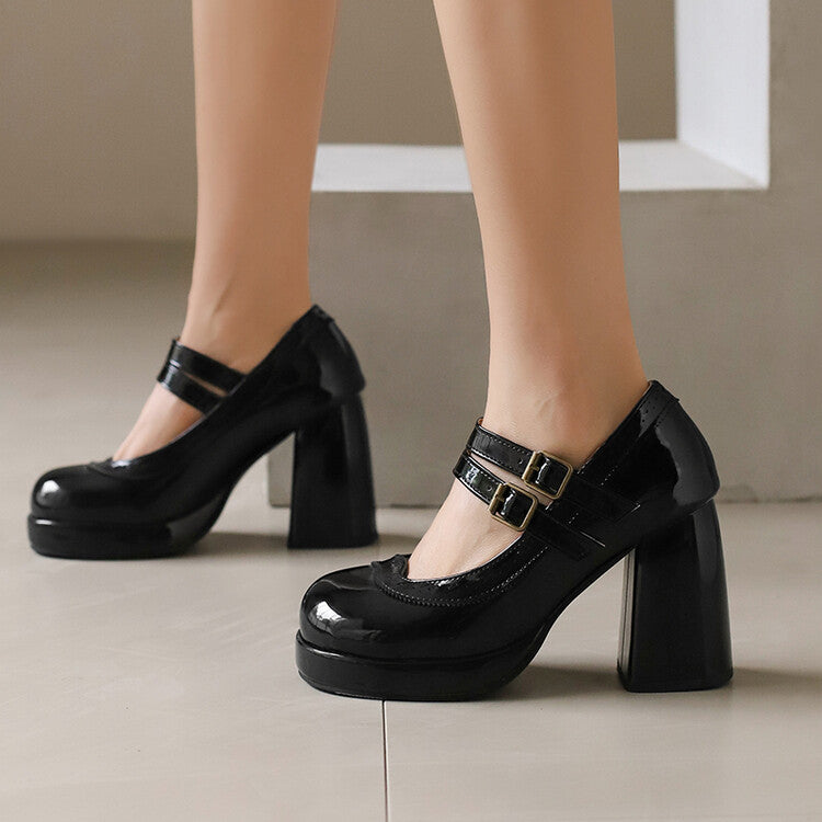 Women's Square Toe Platform High Heel Mary Jane Platform Pumps