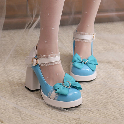 Women's Square Toe Lolita Lace High Heel Platform Pumps