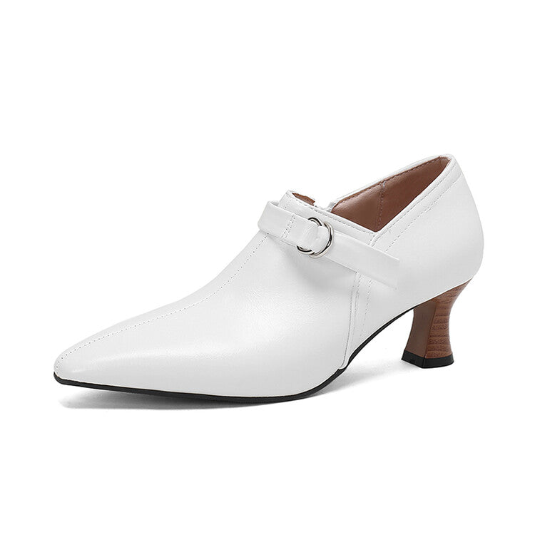 Women's Pointed Toe Hoof Buckle Strap Loafers Shoes