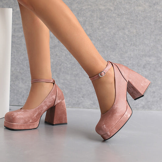 Women's Square Toe Ankle Strap Platform Pumps