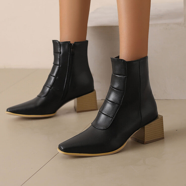 Women's Snake Pattern Pointed Toe Square Heel Short Boots