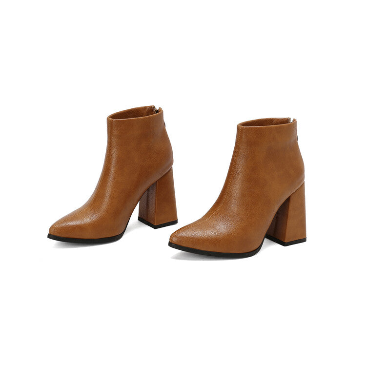 Women's Pointed Toe Block Heel Ankle Boots