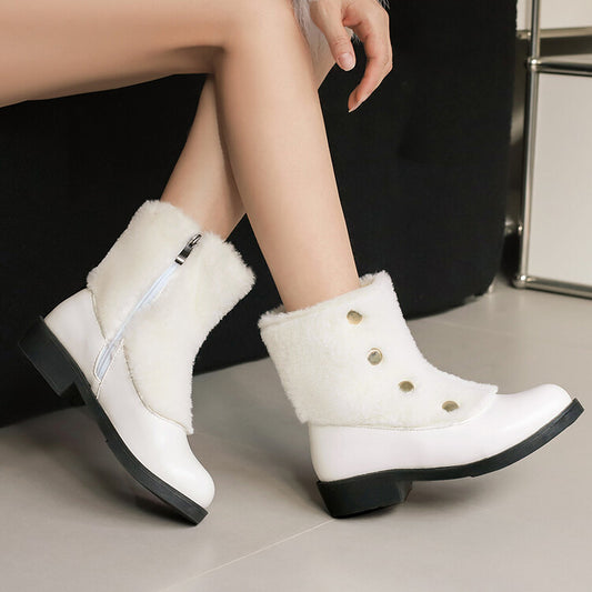 Women's Patchwork Rivets Round Toe Low Heel Short Boots