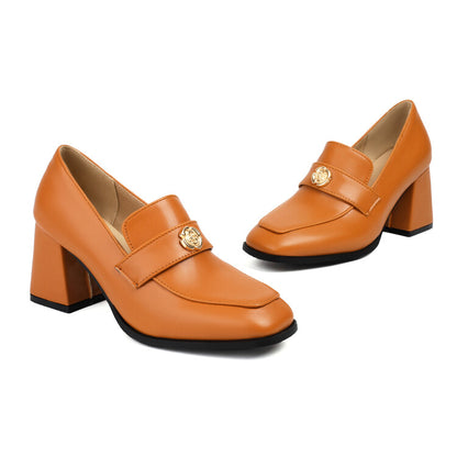 Women's Square Toe High Heel Loafers Shoes