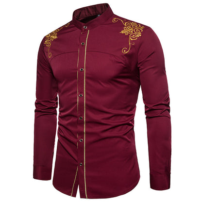 Men Turtleneck Embroidery Long Sleeves Shirt