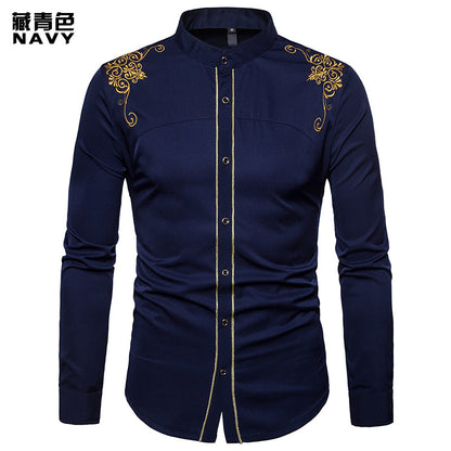 Men Turtleneck Embroidery Long Sleeves Shirt