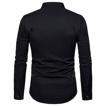 Men Turtleneck Embroidery Long Sleeves Shirt