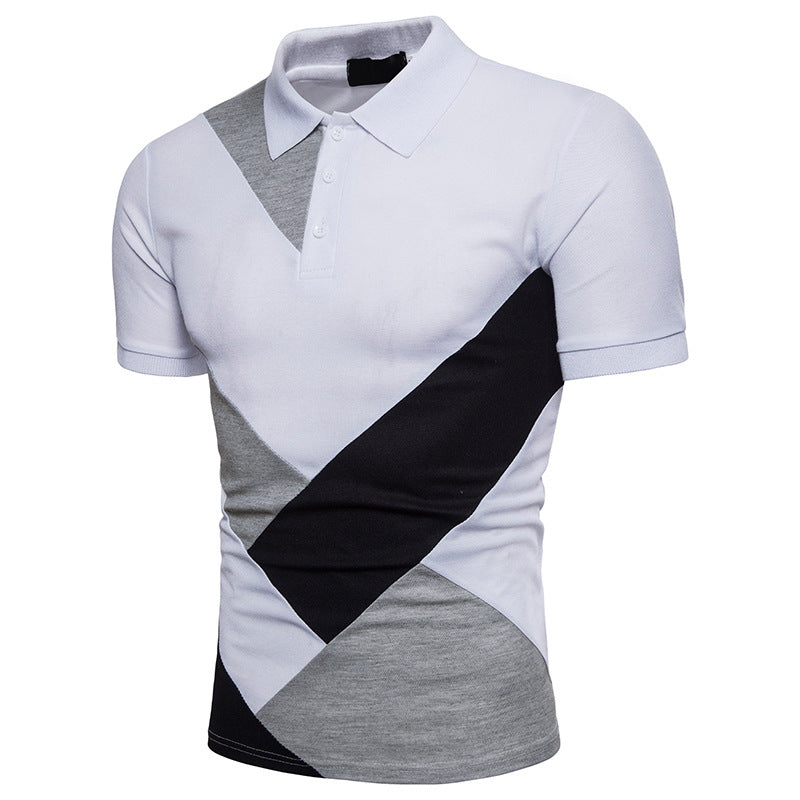 Men Turnover Collar Patchwork Short Sleeves T-Shirt