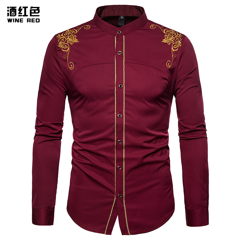 Men Turtleneck Embroidery Long Sleeves Shirt