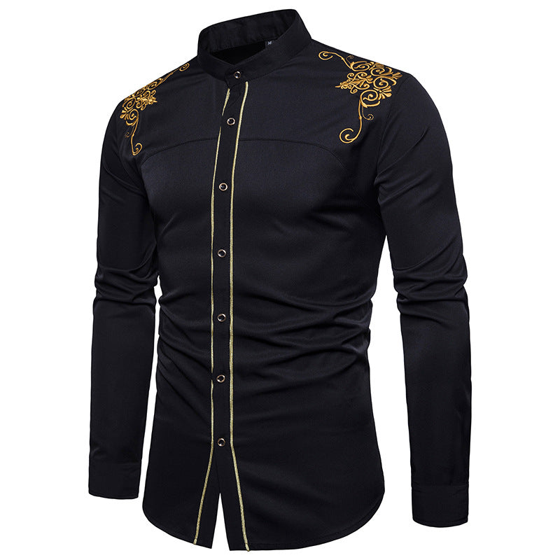 Men Turtleneck Embroidery Long Sleeves Shirt