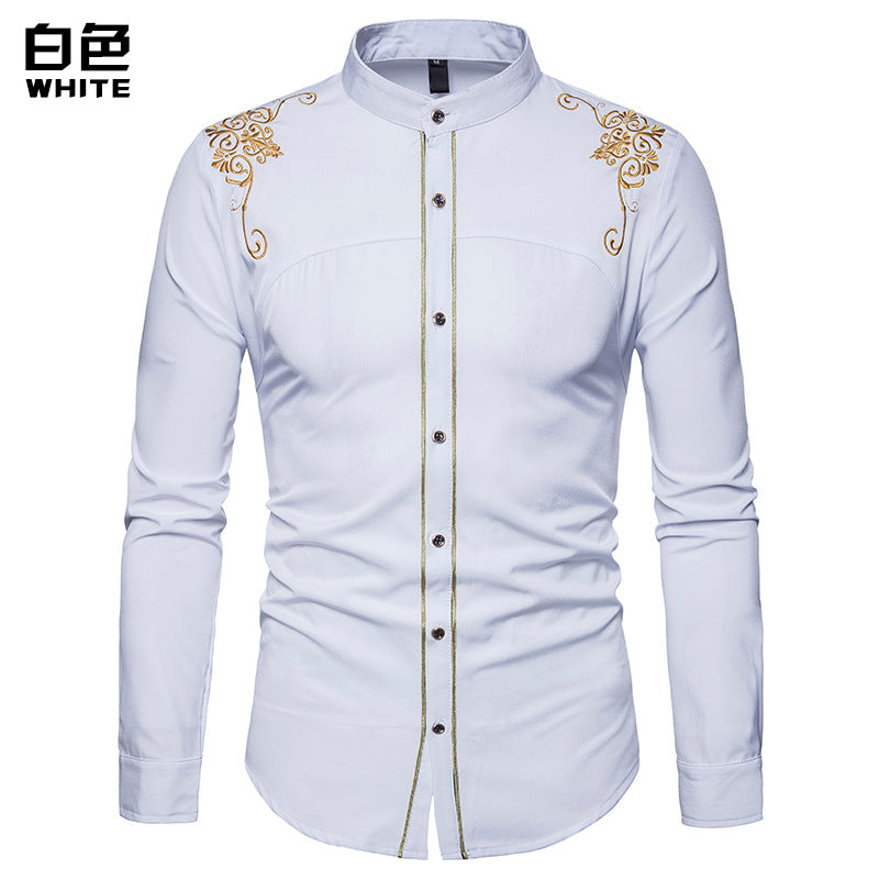 Men Turtleneck Embroidery Long Sleeves Shirt