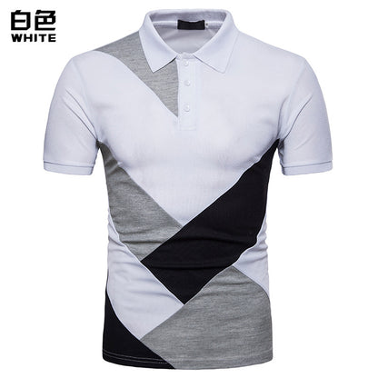 Men Turnover Collar Patchwork Short Sleeves T-Shirt