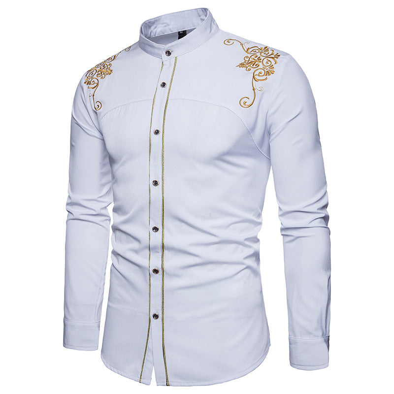 Men Turtleneck Embroidery Long Sleeves Shirt