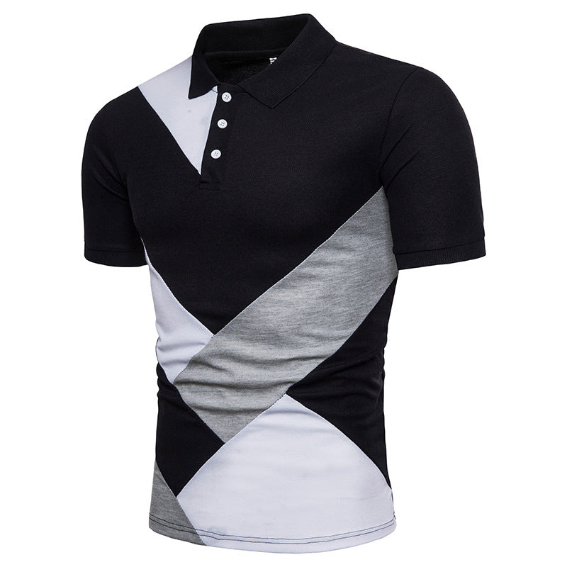 Men Turnover Collar Patchwork Short Sleeves T-Shirt