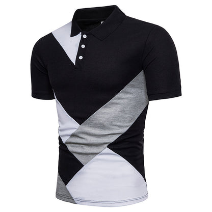 Men Turnover Collar Patchwork Short Sleeves T-Shirt