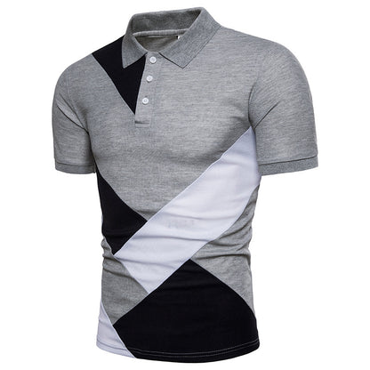 Men Turnover Collar Patchwork Short Sleeves T-Shirt