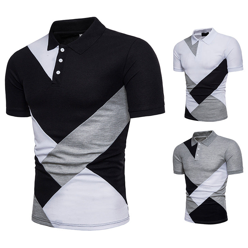 Men Turnover Collar Patchwork Short Sleeves T-Shirt