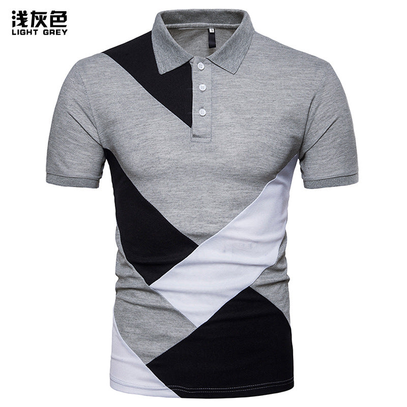 Men Turnover Collar Patchwork Short Sleeves T-Shirt