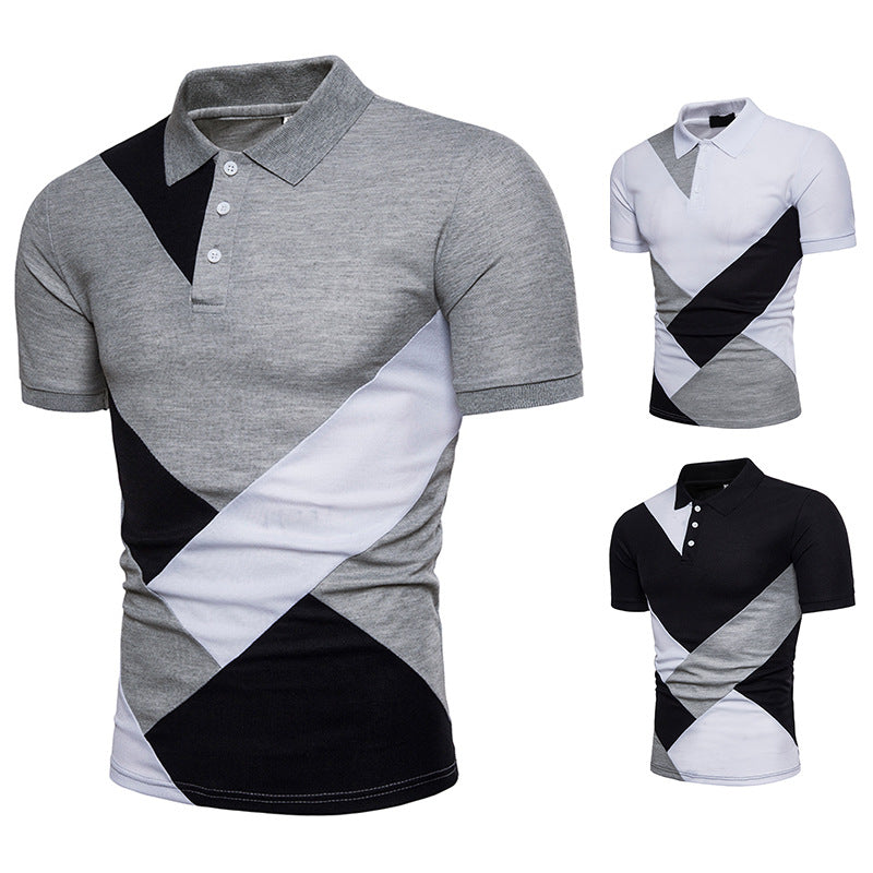 Men Turnover Collar Patchwork Short Sleeves T-Shirt