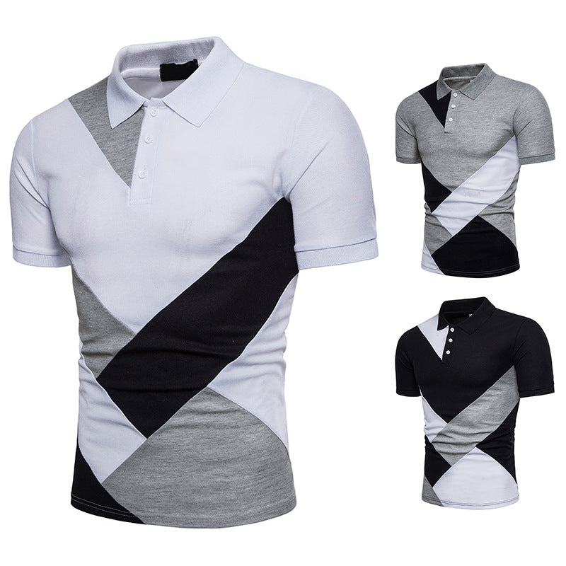 Men Turnover Collar Patchwork Short Sleeves T-Shirt