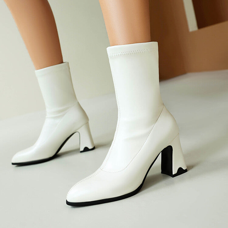 Women's Pointed Toe Block Heel Short Boots