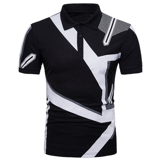 Men Turnover Collar Buttons Patchwork Short Sleeves T-Shirt