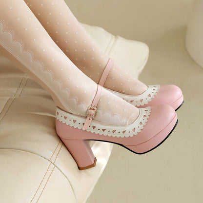 Women's Round Toe Mary Jane High Heel Platform Pumps