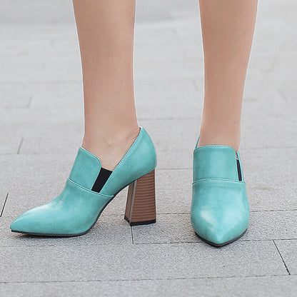 Women's Pointed Toe Block Heel Loafer Shoes