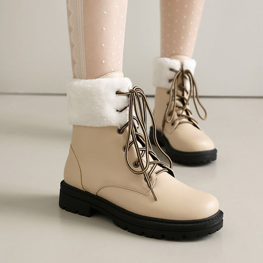 Women's Lace-Up Round Toe Flat Platform Ankle Boots