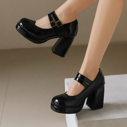 Women's Square Toe Platform High Heel Mary Jane Platform Pumps