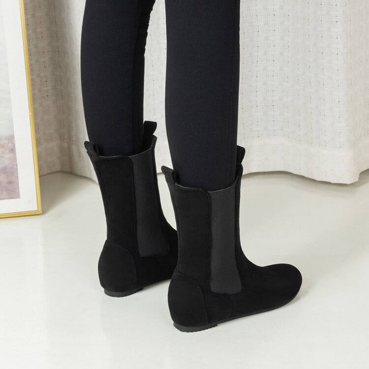 Women's Patchwork Round Toe Increased Internal Stretch Mid-Calf Boots