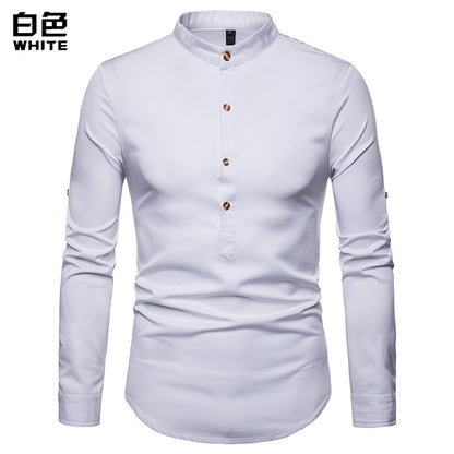 Men Turtleneck Buttons Long Sleeves T-Shirt