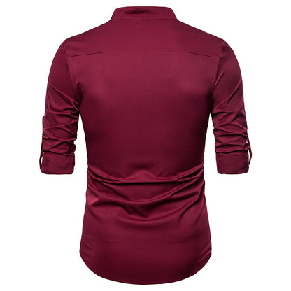 Men Turtleneck Buttons Long Sleeves T-Shirt