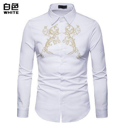 Men Turnover Collar Glossy Prints Long Sleeves Shirt