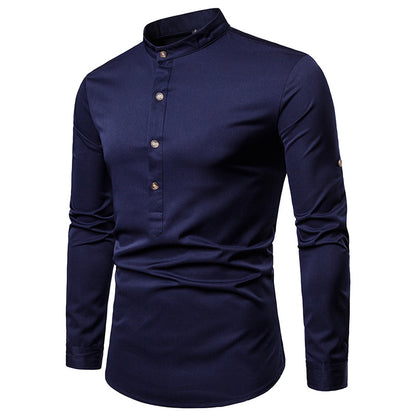 Men Turtleneck Buttons Long Sleeves T-Shirt