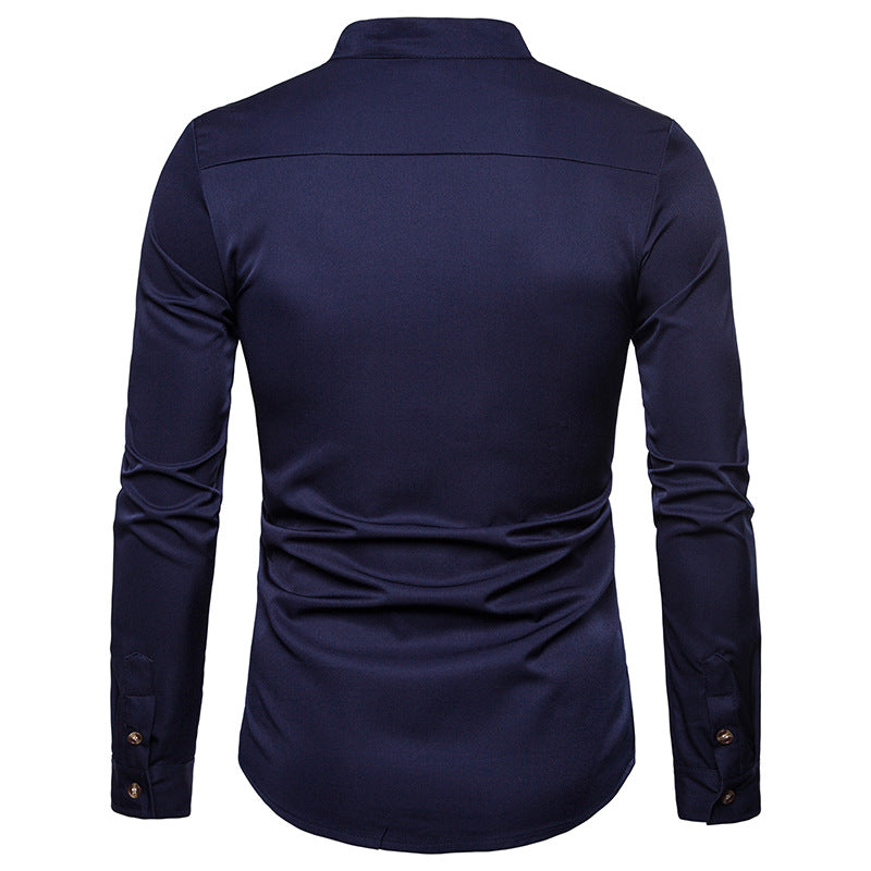 Men Turtleneck Buttons Long Sleeves T-Shirt