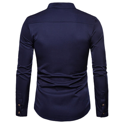 Men Turtleneck Buttons Long Sleeves T-Shirt