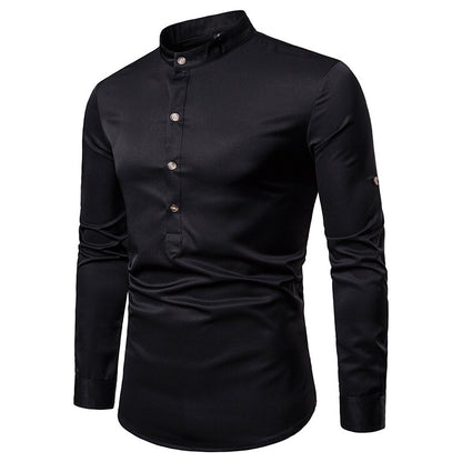 Men Turtleneck Buttons Long Sleeves T-Shirt