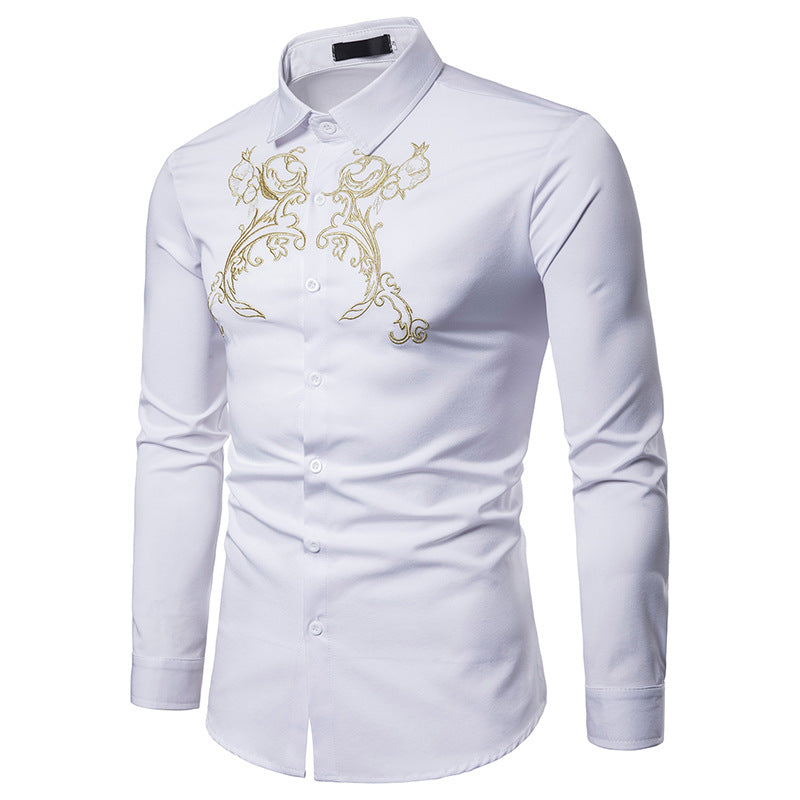 Men Turnover Collar Glossy Prints Long Sleeves Shirt