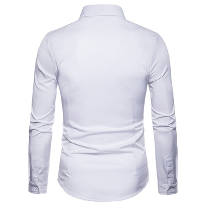 Men Turnover Collar Glossy Prints Long Sleeves Shirt