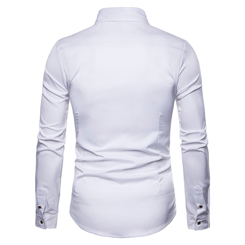 Men Embroidery Roses Turnover Collar Long Sleeves Shirt