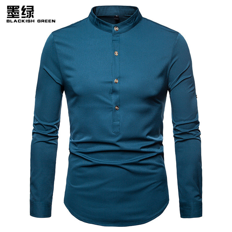 Men Turtleneck Buttons Long Sleeves T-Shirt