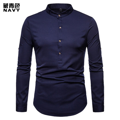 Men Turtleneck Buttons Long Sleeves T-Shirt