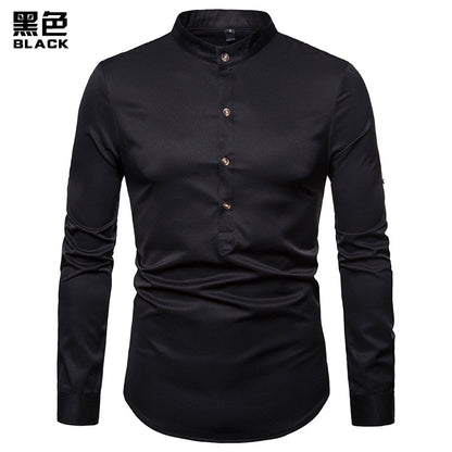 Men Turtleneck Buttons Long Sleeves T-Shirt